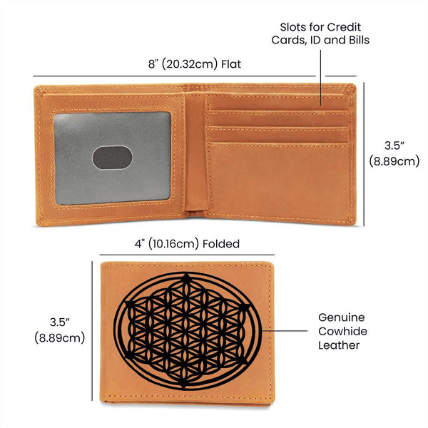 Personalized Flower of Life Sacred Geometry Leather Wallet Valentine gift for boyfriend,custom  leather wallet gift for Dad Flower of Life