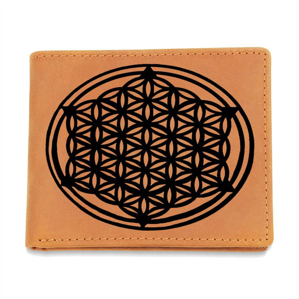 Personalized Flower of Life Sacred Geometry Leather Wallet Valentine gift for boyfriend,custom  leather wallet gift for Dad Flower of Life