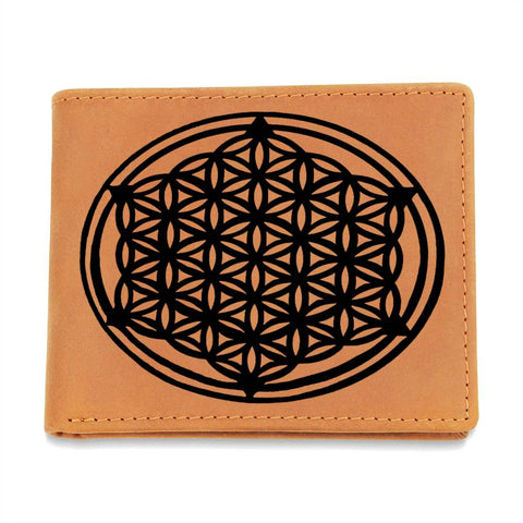 Personalized Flower of Life Sacred Geometry Leather Wallet Valentine gift for boyfriend,custom  leather wallet gift for Dad Flower of Life