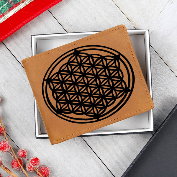 Personalized Flower of Life Sacred Geometry Leather Wallet Valentine gift for boyfriend,custom  leather wallet gift for Dad Flower of Life