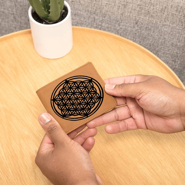 Personalized Flower of Life Sacred Geometry Leather Wallet Valentine gift for boyfriend,custom  leather wallet gift for Dad Flower of Life