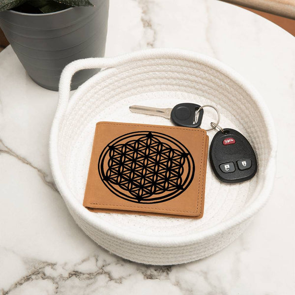 Personalized Flower of Life Sacred Geometry Leather Wallet Valentine gift for boyfriend,custom  leather wallet gift for Dad Flower of Life
