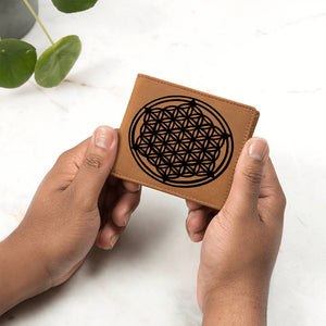 Personalized Flower of Life Sacred Geometry Leather Wallet Valentine gift for boyfriend,custom  leather wallet gift for Dad Flower of Life