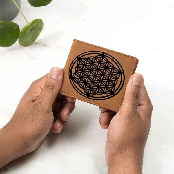 Personalized Flower of Life Sacred Geometry Leather Wallet Valentine gift for boyfriend,custom  leather wallet gift for Dad Flower of Life