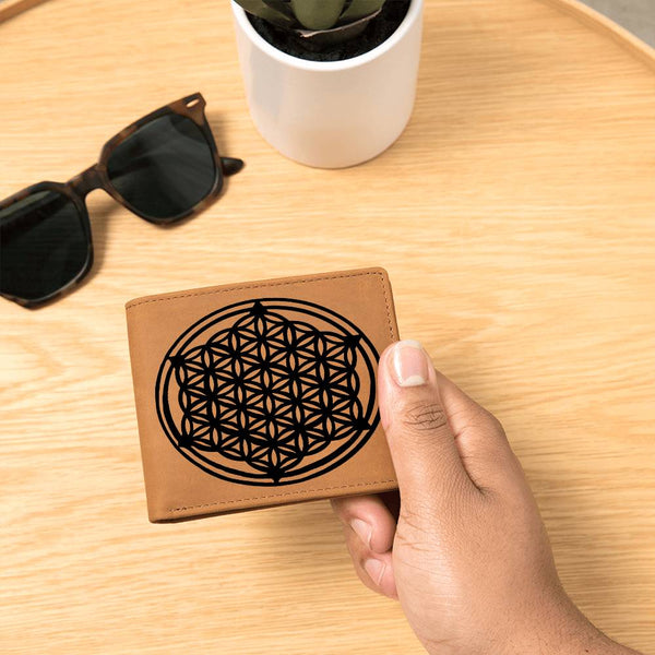 Personalized Flower of Life Sacred Geometry Leather Wallet Valentine gift for boyfriend,custom  leather wallet gift for Dad Flower of Life