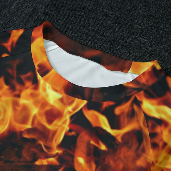 S-5XL 2PC Pajamas Raglan Sleeve CREWNECK Wide Ankles fire flames Retro Halloween Partywear hen party honeymoon bridal birthday PAJAMA gift- Sleepwear Swimwear Robes-Pajamas & Robes
