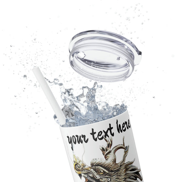 Personalized Silver Black Dragon Skinny Tumbler S-steel 20oz vacation beach tumbler Gift for Valentine Galentine Day housewarming birthday- Tumbler Mug Water Bottle-Tumblers & Water Glasses