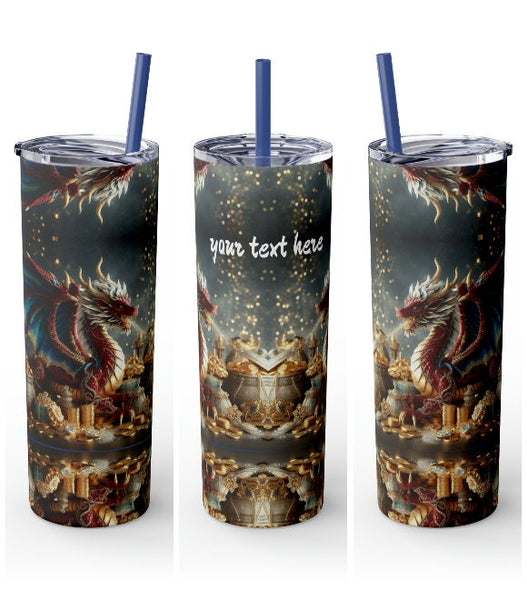 Personalized Skinny Tumbler Double Lucky Dragon Ssteel 20oz vacation tumbler Gift for Valentine Galentine housewarming birthday Dragon Fans- Tumbler Mug Water Bottle-Tumblers & Water Glasses