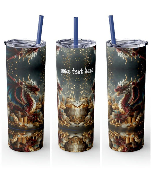 Personalized Skinny Tumbler Double Lucky Dragon Ssteel 20oz vacation tumbler Gift for Valentine Galentine housewarming birthday Dragon Fans- Tumbler Mug Water Bottle-Tumblers & Water Glasses