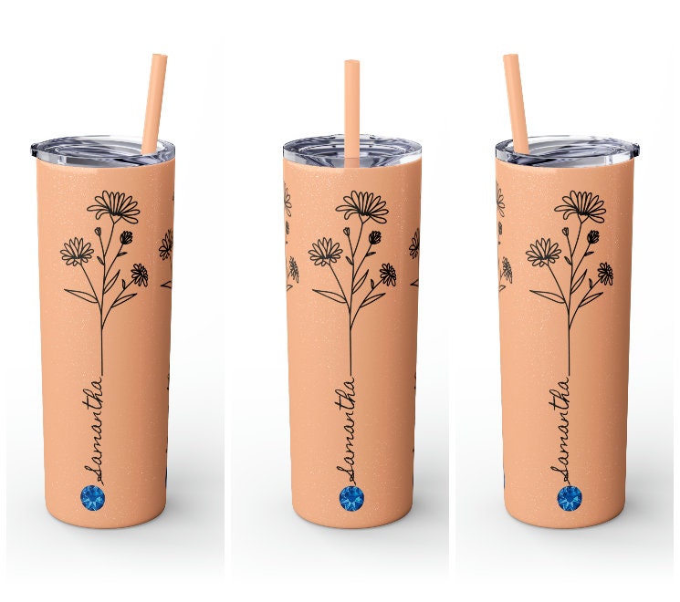 Personalized Birthflower Birthstone w/Name Matte colors Tumbler S-steel 20oz vacation beach tumbler Gift for Valentine housewarming birthday- Tumbler Mug Water Bottle-Tumblers & Water Glasses