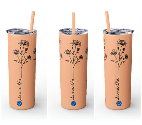 Personalized Birthflower Birthstone w/Name Matte colors Tumbler S-steel 20oz vacation beach tumbler Gift for Valentine housewarming birthday- Tumbler Mug Water Bottle-Tumblers & Water Glasses