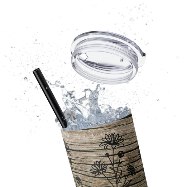 Personalized Skinny Tumbler Wood Look Birthflower Birthstone+Name 20oz vacation beach tumbler Gift for Valentine housewarming birthday- Tumbler Mug Water Bottle-Tumblers & Water Glasses