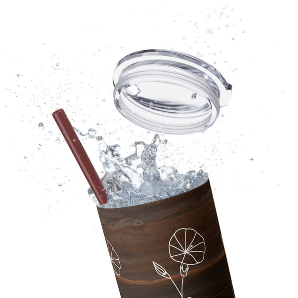 Personalized Skinny Tumbler Wood Look Birthflower Birthstone+Name 20oz vacation beach tumbler Gift for Valentine housewarming birthday- Tumbler Mug Water Bottle-Tumblers & Water Glasses