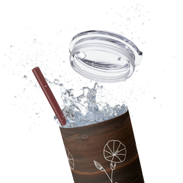 Personalized Skinny Tumbler Wood Look Birthflower Birthstone+Name 20oz vacation beach tumbler Gift for Valentine housewarming birthday- Tumbler Mug Water Bottle-Tumblers & Water Glasses