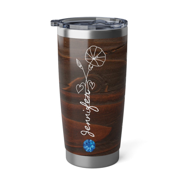 Personalized Wood look Tumbler BirthFlower Birthstone+Name Gift for Her HIM Christmas New Year Baby Shower Birthday Bridesmaid job promotion- Tumbler Mug Water Bottle-Tumblers & Water Glasses