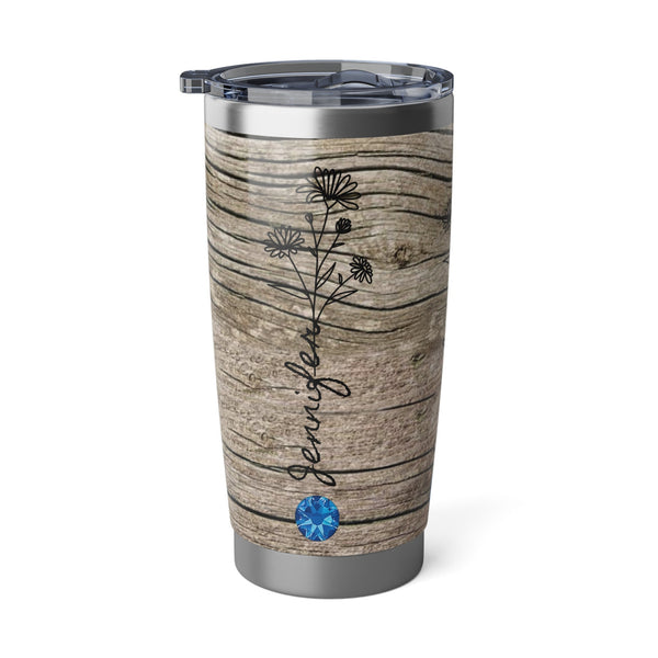 Personalized Wood look Tumbler BirthFlower Birthstone+Name Gift for Her HIM Christmas New Year Baby Shower Birthday Bridesmaid job promotion- Tumbler Mug Water Bottle-Tumblers & Water Glasses