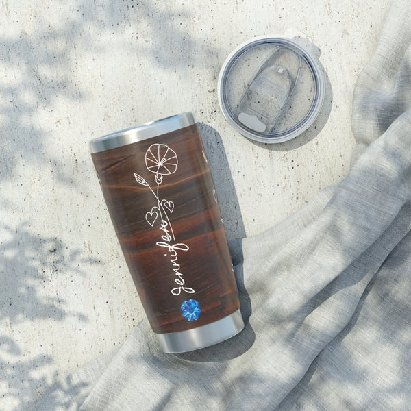 Personalized Wood look Tumbler BirthFlower Birthstone+Name Gift for Her HIM Christmas New Year Baby Shower Birthday Bridesmaid job promotion- Tumbler Mug Water Bottle-Tumblers & Water Glasses