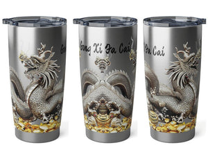 Personalized Silver Dragon Tumbler Ssteel 20oz 2024 Chinese New Year Lucky Dragon Gift for Dragon lover Road trip housewarming new job promo- Tumbler Mug Water Bottle-Tumblers & Water Glasses