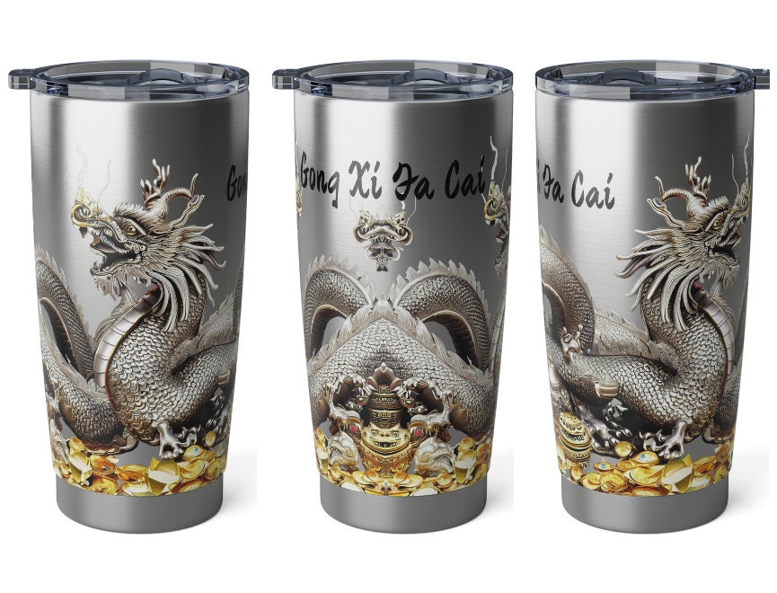 Personalized Silver Dragon Tumbler Ssteel 20oz 2024 Chinese New Year Lucky Dragon Gift for Dragon lover Road trip housewarming new job promo- Tumbler Mug Water Bottle-Tumblers & Water Glasses