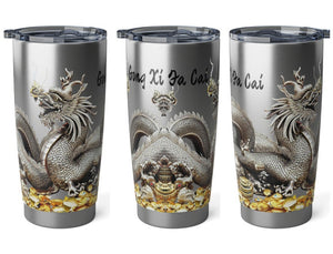 Personalized Silver Dragon Tumbler Ssteel 20oz 2024 Chinese New Year Lucky Dragon Gift for Dragon lover Road trip housewarming new job promo- Tumbler Mug Water Bottle-Tumblers & Water Glasses