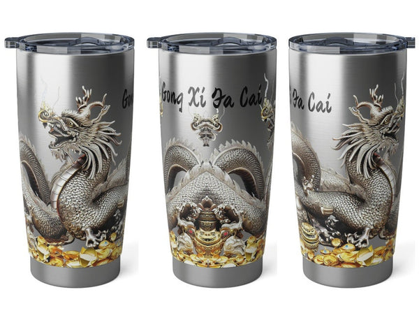 Personalized Silver Dragon Tumbler Ssteel 20oz 2024 Chinese New Year Lucky Dragon Gift for Dragon lover Road trip housewarming new job promo- Tumbler Mug Water Bottle-Tumblers & Water Glasses