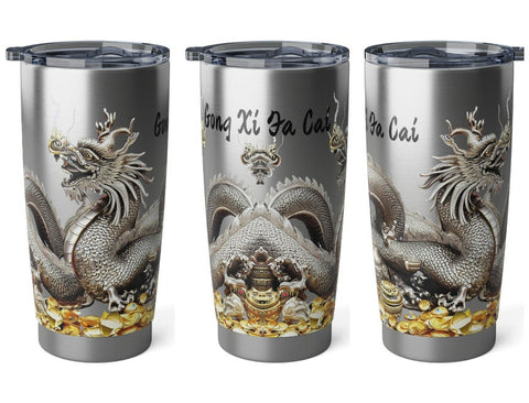 Personalized Silver Dragon Tumbler Ssteel 20oz 2024 Chinese New Year Lucky Dragon Gift for Dragon lover Road trip housewarming new job promo- Tumbler Mug Water Bottle-Tumblers & Water Glasses