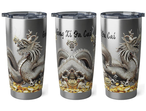 Personalized Silver Dragon Tumbler Ssteel 20oz 2024 Chinese New Year Lucky Dragon Gift for Dragon lover Road trip housewarming new job promo- Tumbler Mug Water Bottle-Tumblers & Water Glasses