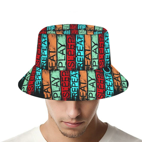Eat Sleep play motivational Fishing bucket hat unisex holiday beach boating snorkeling hiking gift for him her christmas birthday retirement- Shoes Socks Gloves Hats-Bucket Hats