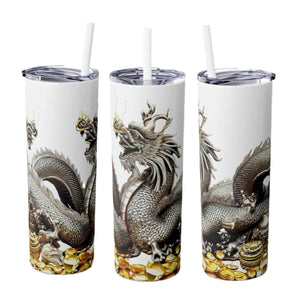 Personalized Silver Dragon Skinny Tumbler S-steel Matte colors 20oz vacation beach tumbler Gift for Valentine housewarming birthday- Tumbler Mug Water Bottle-Tumblers & Water Glasses