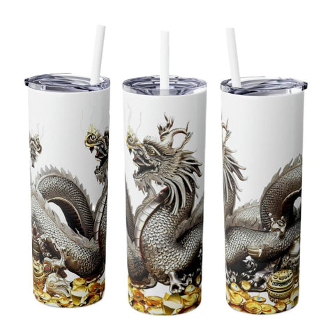 Personalized Silver Dragon Skinny Tumbler S-steel Matte colors 20oz vacation beach tumbler Gift for Valentine housewarming birthday- Tumbler Mug Water Bottle-Tumblers & Water Glasses