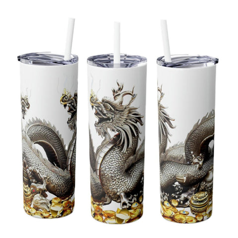 Personalized Silver Dragon Skinny Tumbler S-steel Matte colors 20oz vacation beach tumbler Gift for Valentine housewarming birthday- Tumbler Mug Water Bottle-Tumblers & Water Glasses