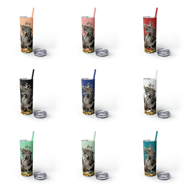Personalized Silver Dragon Skinny Tumbler S-steel Matte colors 20oz vacation beach tumbler Gift for Valentine housewarming birthday- Tumbler Mug Water Bottle-Tumblers & Water Glasses