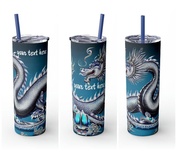 Personalized Skinny Tumbler Bluesilver Dragon S-steel vacation beach tumbler Gift for Valentine housewarming birthday groomsmen stag party- Tumbler Mug Water Bottle-Tumblers & Water Glasses