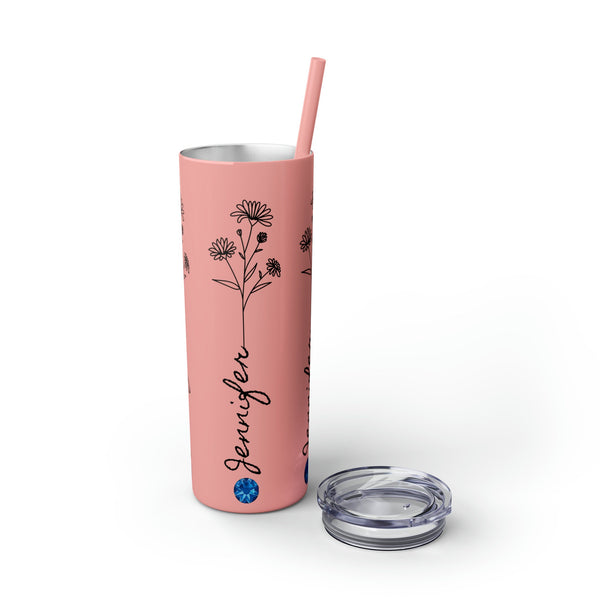 Personalized Birthflower Birthstone w/Name Matte colors Tumbler S-steel 20oz vacation beach tumbler Gift for Valentine housewarming birthday- Tumbler Mug Water Bottle-Tumblers & Water Glasses
