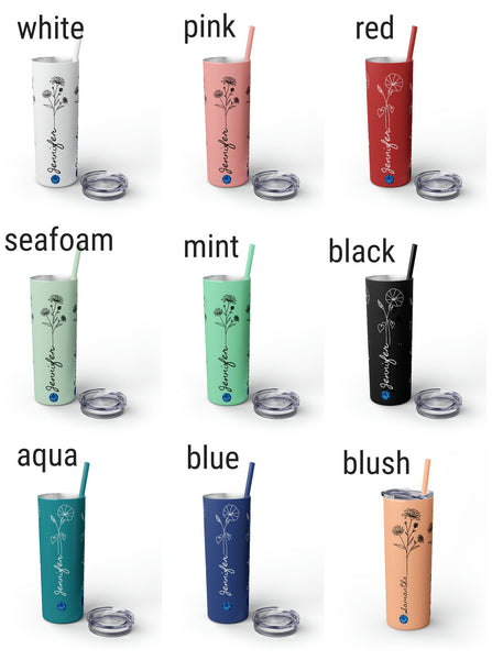 Personalized Birthflower Birthstone w/Name Matte colors Tumbler S-steel 20oz vacation beach tumbler Gift for Valentine housewarming birthday- Tumbler Mug Water Bottle-Tumblers & Water Glasses