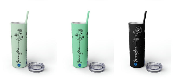 Personalized Birthflower Birthstone w/Name Matte colors Tumbler S-steel 20oz vacation beach tumbler Gift for Valentine housewarming birthday- Tumbler Mug Water Bottle-Tumblers & Water Glasses