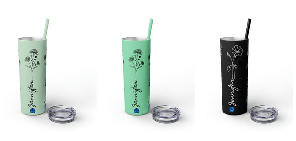 Personalized Birthflower Birthstone w/Name Matte colors Tumbler S-steel 20oz vacation beach tumbler Gift for Valentine housewarming birthday- Tumbler Mug Water Bottle-Tumblers & Water Glasses