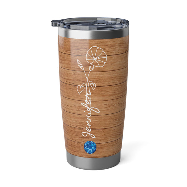 Personalized Wood look Tumbler BirthFlower Birthstone+Name Gift for Her HIM Christmas New Year Baby Shower Birthday Bridesmaid job promotion- Tumbler Mug Water Bottle-Tumblers & Water Glasses