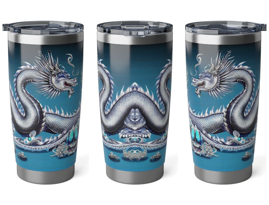 Personalized Blue Dragon Tumbler Ssteel 20oz 2024 Chinese New Year Lucky Dragon Gift for Christmas Dragon fan housewarming travel tumbler- Tumbler Mug Water Bottle-Tumblers & Water Glasses