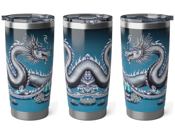 Personalized Blue Dragon Tumbler Ssteel 20oz 2024 Chinese New Year Lucky Dragon Gift for Christmas Dragon fan housewarming travel tumbler- Tumbler Mug Water Bottle-Tumblers & Water Glasses