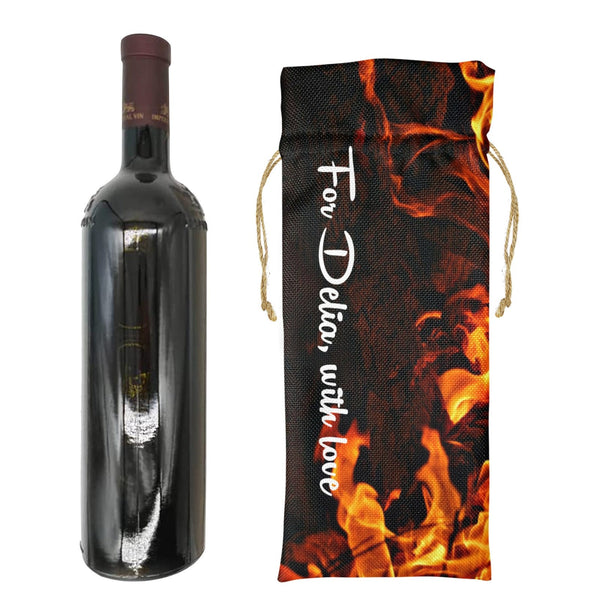 Personalized Wine Carrier Gift Bag Linen FireFlame Christmas Gift for wine lover Bridesmaid dad mom grandma birthday Housewarming Graduation- Gift Wrap Paper Wall Art-Gift Bags