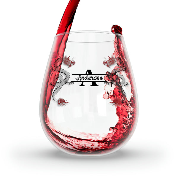 Personalized Dragon Wine Glass Name ,custom wine glass, red black dragon monogram wreath 2024 Dragon lunar new year gift- Tumbler Mug Water Bottle-Wine Glasses & Charms