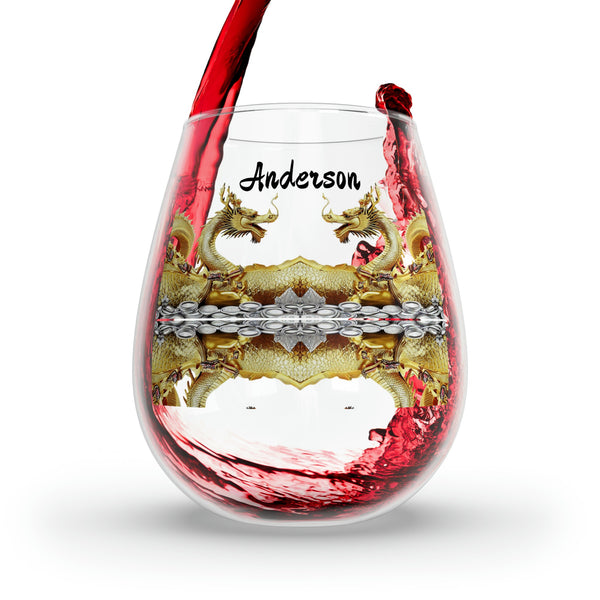 Personalized Double Dragon Wine Glass Name dragon monogram wreath 2024 Dragon lunar new year gift for christmas him her- Tumbler Mug Water Bottle-Wine Glasses & Charms