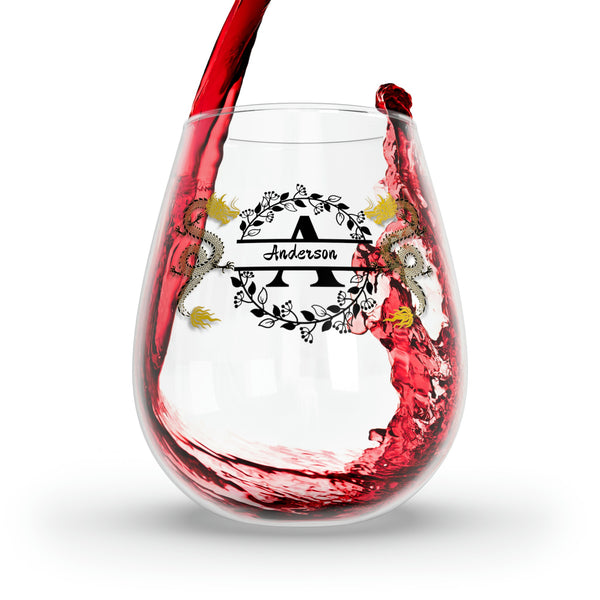 Personalized Double Dragon Wine Glass Name dragon monogram wreath 2024 Dragon lunar new year gift for christmas him her- Tumbler Mug Water Bottle-Wine Glasses & Charms