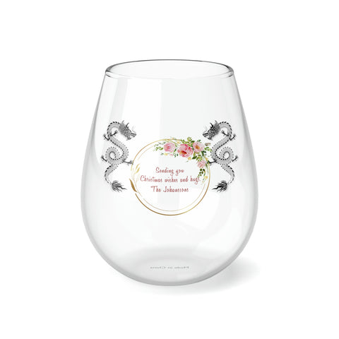 Personalized Dragon Wine Glass Name ,custom wine glass, red black dragon monogram wreath 2024 Dragon lunar new year gift- Tumbler Mug Water Bottle-Wine Glasses & Charms