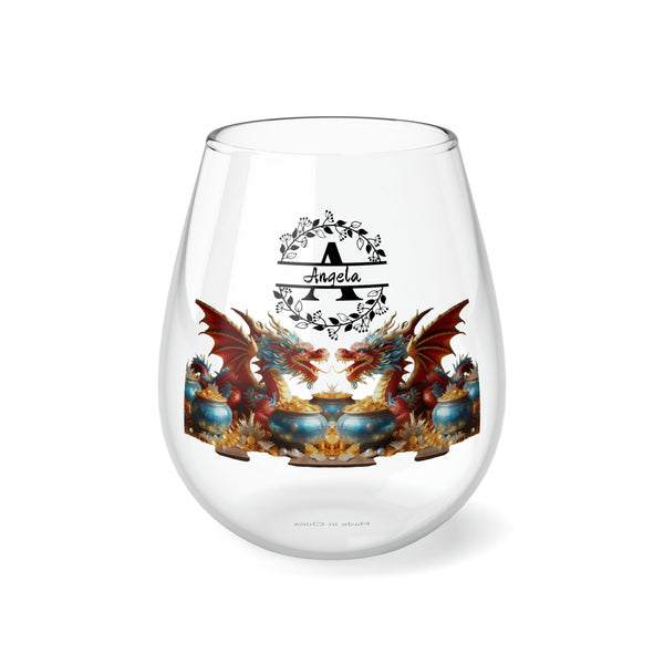 Personalized Double Name Dragon Wine Glass,newlywed gift custom glass,monogram 2024 Dragon lunar new year custom glass gift for christmas- Tumbler Mug Water Bottle-Wine Glasses & Charms