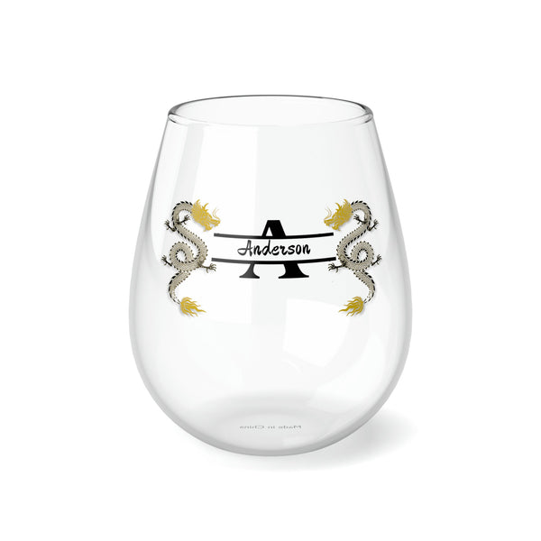 Personalized Name Dragon Wine Glass monogram wreath birthday anniversary gift for wife mom son dad groom best friend retirement graduation- Tumbler Mug Water Bottle-Wine Glasses & Charms