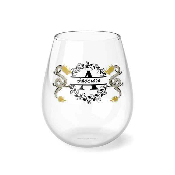Personalized Name Dragon Wine Glass monogram wreath birthday anniversary gift for wife mom son dad groom best friend retirement graduation- Tumbler Mug Water Bottle-Wine Glasses & Charms