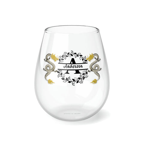 Personalized Name Dragon Wine Glass monogram wreath birthday anniversary gift for wife mom son dad groom best friend retirement graduation- Tumbler Mug Water Bottle-Wine Glasses & Charms