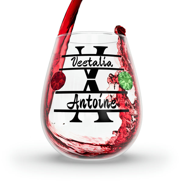 Personalized 2 Name 2 Birthstone Wine Glass,custom wedding gift,custom name gift for couple,custom engagement gift,custom anniversary gift- Tumbler Mug Water Bottle-Wine Glasses & Charms